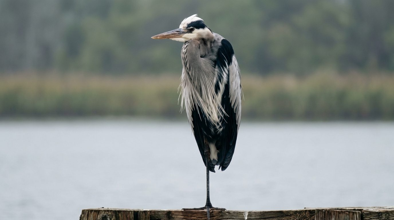 Coastal Great Blue Heron Perched Along the Dickinson Bayou Shoreline at the Resort