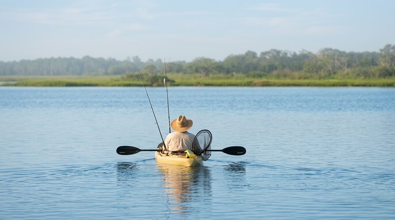 Kayak Fishing and Paddling on Calm Dickinson Bayou waters
